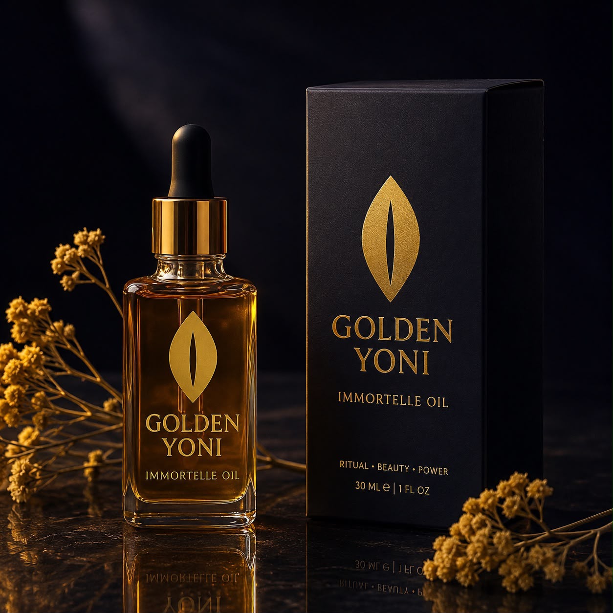 Golden Joni Immortelle Oil — gold dropper bottle
